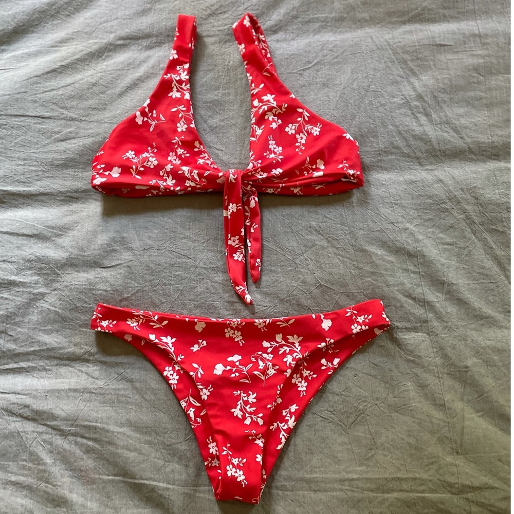 Cute red floral bikini
